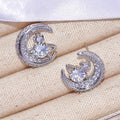 Planet And Moon Stud Earrings For Women, Sparkling Micro Pave Zircon Fashion Ear Jewelry view 5