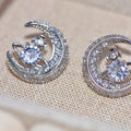 Planet And Moon Stud Earrings For Women, Sparkling Micro Pave Zircon Fashion Ear Jewelry view 3