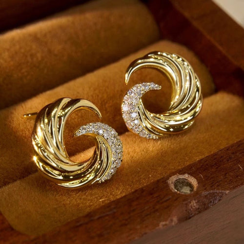 Wave Stud Earrings For Women, Trendy Micro Inlaid Zircon European Style Fashion Ear Jewelry