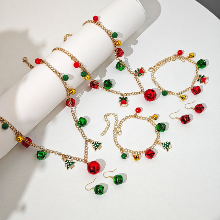Luxury Christmas Bell And Tree Enamel Alloy Jingle Charm Red Green Holiday Jewelry Drop Earrings