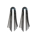Chic Dark Rhinestone Teardrop Tassel Drop Earrings, Copper Long Line Geometric Statement Design view 5
