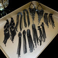 Chic Dark Rhinestone Teardrop Tassel Drop Earrings, Copper Long Line Geometric Statement Design view 1