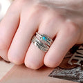 Vintage Antiqued Bohemian Feather Inlaid Adjustable Ring For Women, Fashion Statement Jewelry view 3