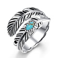 Vintage Antiqued Bohemian Feather Inlaid Adjustable Ring For Women, Fashion Statement Jewelry view 1