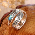 Vintage Antiqued Bohemian Feather Inlaid Adjustable Ring For Women, Fashion Statement Jewelry view 2