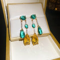 Gold Plated Copper Yellow Green Zircon Tassel Drop Earrings With Silver Posts view 1