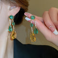Gold Plated Copper Yellow Green Zircon Tassel Drop Earrings With Silver Posts view 2
