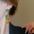 Gold Plated Copper Yellow Green Zircon Tassel Drop Earrings With Silver Posts view 4