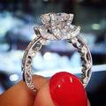 Fashion Design Ring For Women With Sparkling Four Prong Micro Inlay Geometric Band view 1