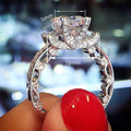 Fashion Design Ring For Women With Sparkling Four Prong Micro Inlay Geometric Band view 4