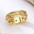 European American Colorful Inlaid Zircon Geometric Ring, Light Luxury Fashion Jewelry For Women view 3