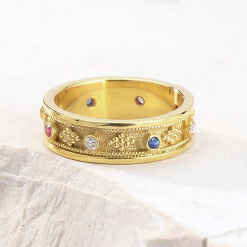 European American Colorful Inlaid Zircon Geometric Ring, Light Luxury Fashion Jewelry For Women