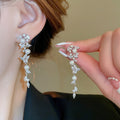 French Chic Faux Pearl Wheat Tassel Geometric Drop Earrings With Silver Pins view 4