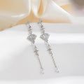 Elegant Silver Needle Alloy Star Heart Rhinestone Pearl Long Chain Tassel Drop Dangle Earrings view 3