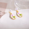 Elegant Pearl Stud Drop Enamel Tulip Flower Oval Gold Alloy Sweet Fresh Design Women's Earrings view 4