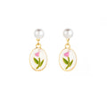 Elegant Pearl Stud Drop Enamel Tulip Flower Oval Gold Alloy Sweet Fresh Design Women's Earrings view 5