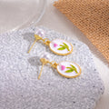 Elegant Pearl Stud Drop Enamel Tulip Flower Oval Gold Alloy Sweet Fresh Design Women's Earrings view 3