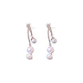 French Chic Star Meteor Drop Earrings With Faux Pearl Rhinestone Silver Needle Long Tassel Design view 5
