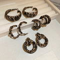 Chic Vintage Leopard Print Geometric Iron Hoop Earrings With Silver Needle Post For Women view 1