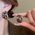 Chic Vintage Leopard Print Geometric Iron Hoop Earrings With Silver Needle Post For Women view 4