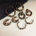 Chic Vintage Leopard Print Geometric Iron Hoop Earrings With Silver Needle Post For Women view 3