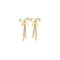 Elegant French Bowknot Alloy Stud Earrings With Rhinestone Pearl Tassels, Luxury Sweet Jewelry Earrings view 5