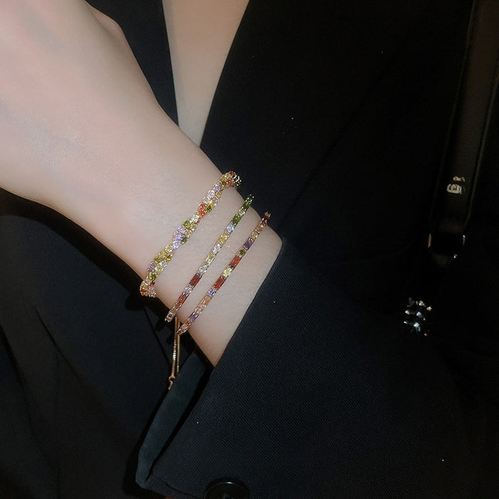 Dopamine Colorful Rhinestone Copper Bangle Light Luxury Fashion Ring Design Bracelet