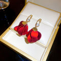Red Matte Acrylic Petal Tassel Drop Earrings With Silver Posts, Sweet French Princess Style view 4