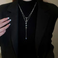 Elegant Stainless Steel Double Layer Rhinestone Star Tassel Clavicle Necklace view 4