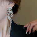 Chic Alloy Feather Tassel Drop Earrings With Rhinestone Leaf Geometric Design view 3