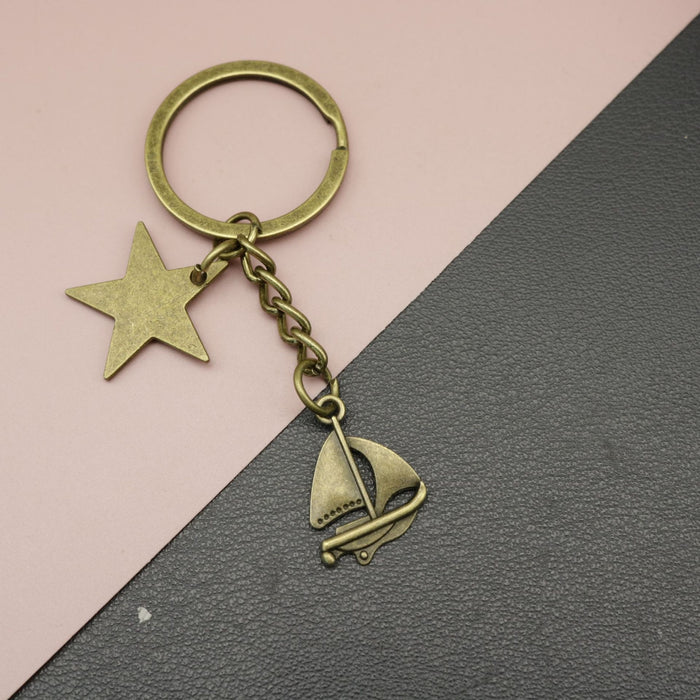 Metal Sailboat And Star Keychain For Bag Charm Gift