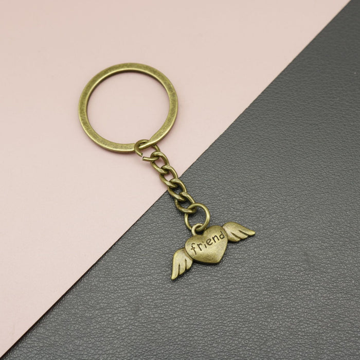 Zinc Alloy Friendship Heart Wings Keychain Bag Charm Gift