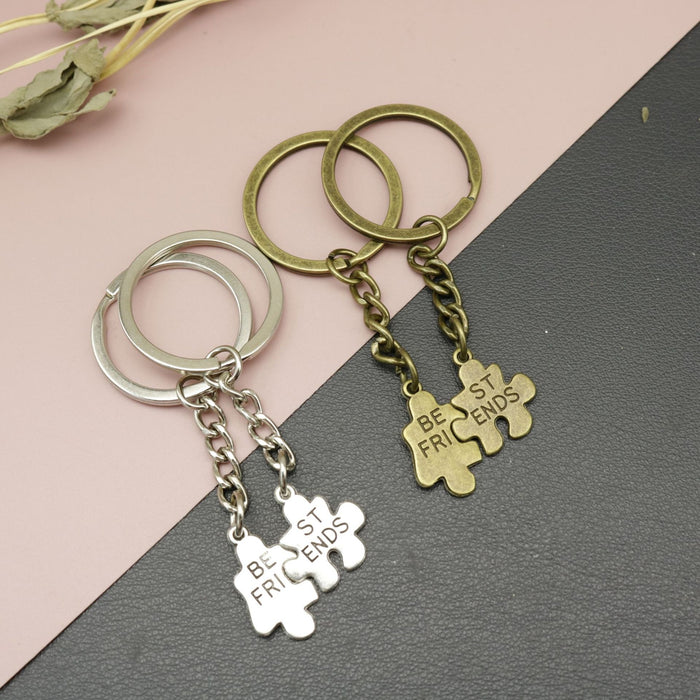 Crystal Heart Puzzle Letter Keychain Couple Gift
