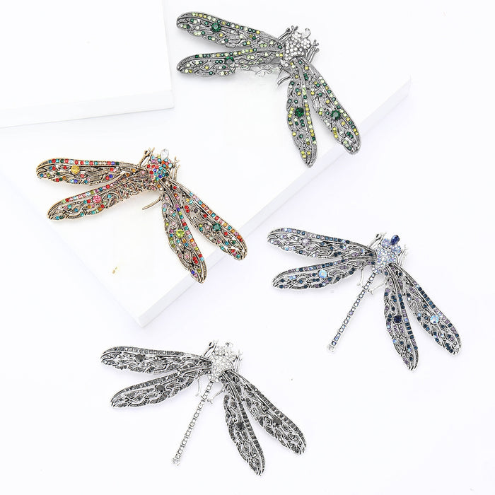 Metal Alloy Rhinestone Dragonfly Brooch For Women's Suits And Cardigans