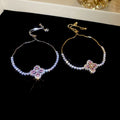 Korean Style Copper Pink Rhinestone Flower Bangle For Women Elegant Commuter Jewelry view 2
