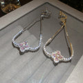 Korean Style Copper Pink Rhinestone Flower Bangle For Women Elegant Commuter Jewelry view 4