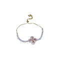 Korean Style Copper Pink Rhinestone Flower Bangle For Women Elegant Commuter Jewelry view 5