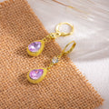 French Luxury Purple Zircon Teardrop Dangle Tassel Gold Alloy Rhinestone Leverback Earrings view 3