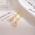 French Luxury Purple Zircon Teardrop Dangle Tassel Gold Alloy Rhinestone Leverback Earrings view 1