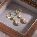 French Luxury Purple Zircon Teardrop Dangle Tassel Gold Alloy Rhinestone Leverback Earrings view 4