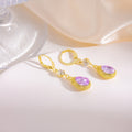 French Luxury Purple Zircon Teardrop Dangle Tassel Gold Alloy Rhinestone Leverback Earrings view 2