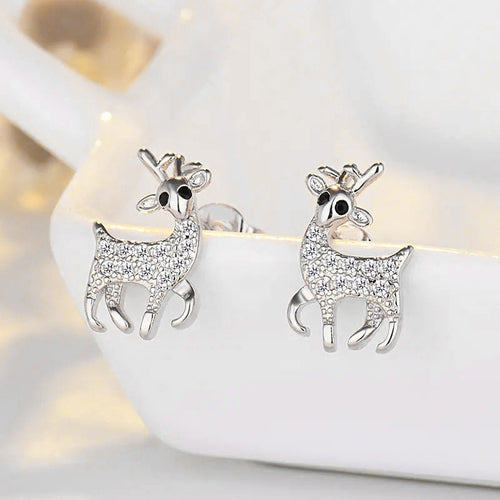 Sweet Delicate Deer Stud Earrings, Cute Minimalist Korean Style Christmas Holiday Ear Jewelry