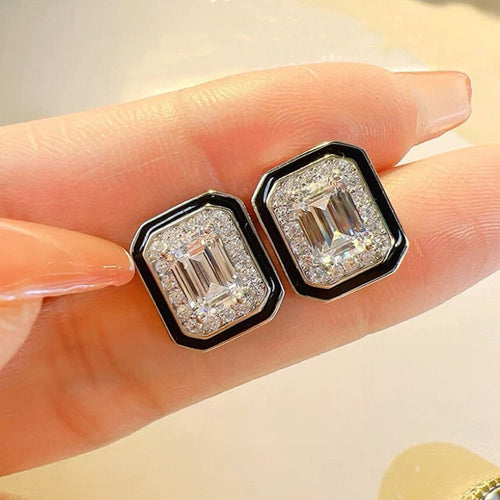 Light Luxury Geometric Square Stud Earrings For Women, Elegant French Style Fashion Jewelry