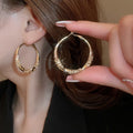 Chic Alloy Twisted Rhinestone Hoop Earrings With Silver Needle Geometric Statement Design view 4