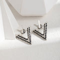 Elegant Double V Letter Shape Alloy Stud Drops With Black Rhinestone One-Pair Two-Way Design Earrings view 4