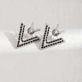 Elegant Double V Letter Shape Alloy Stud Drops With Black Rhinestone One-Pair Two-Way Design Earrings view 2