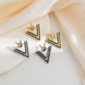 Elegant Double V Letter Shape Alloy Stud Drops With Black Rhinestone One-Pair Two-Way Design Earrings view 1
