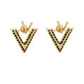 Elegant Double V Letter Shape Alloy Stud Drops With Black Rhinestone One-Pair Two-Way Design Earrings view 5