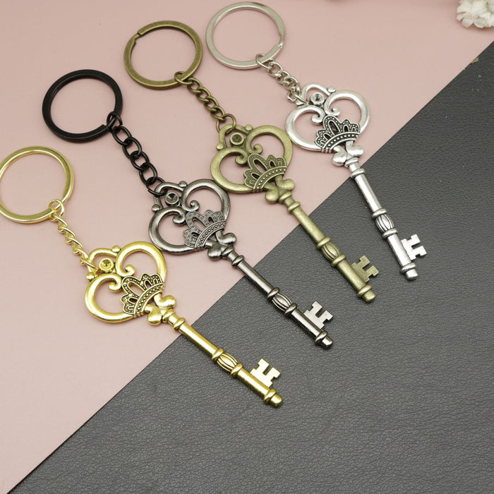 Zinc Alloy Vintage Heart Crown Bow Keychain Bag Charm