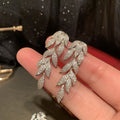 Micro Paved Zircon Leaf Drop Earrings For Women, Elegant Botanical Long Stud Jewelry view 1